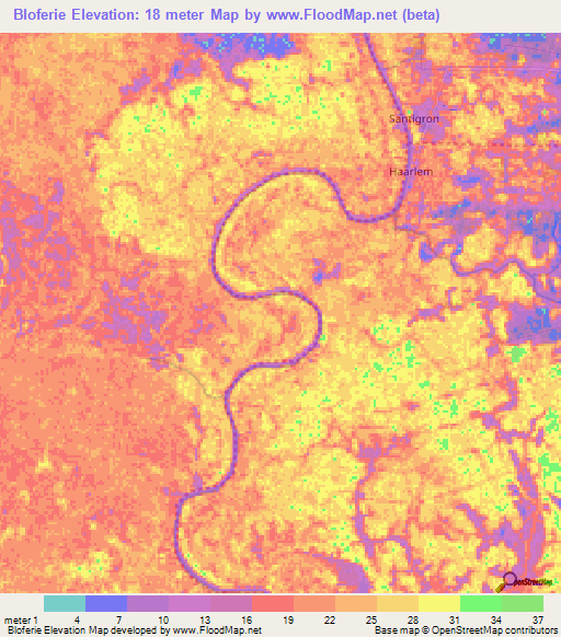 Bloferie,Suriname Elevation Map