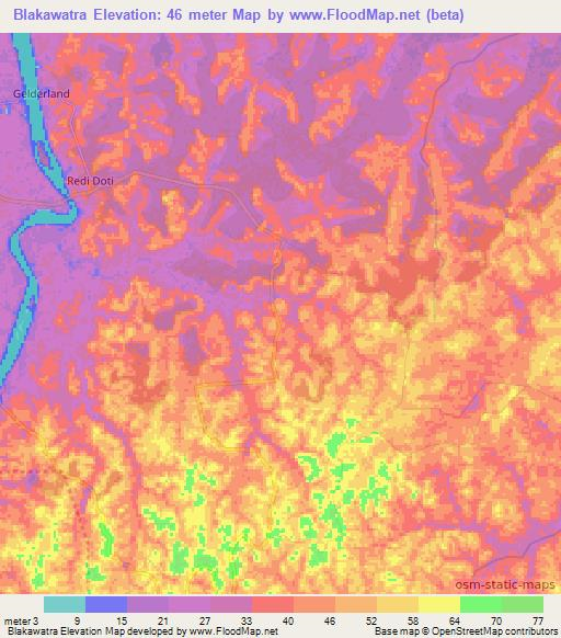 Blakawatra,Suriname Elevation Map