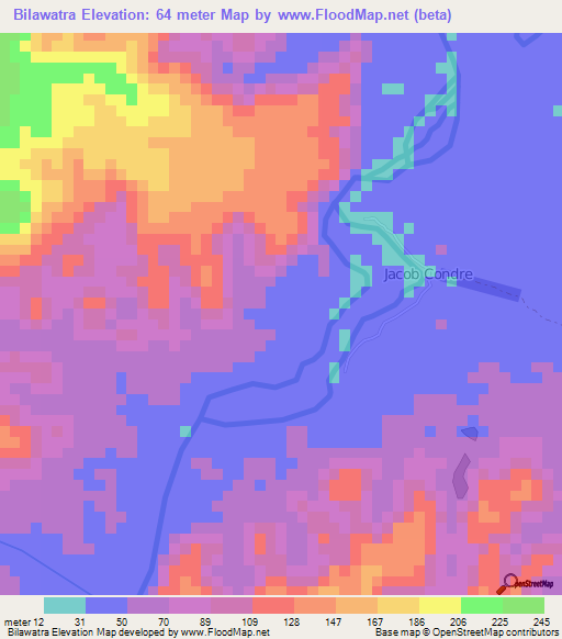 Bilawatra,Suriname Elevation Map