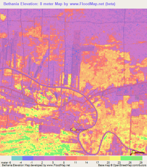 Bethania,Suriname Elevation Map