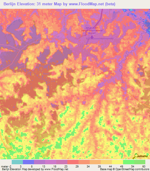 Berlijn,Suriname Elevation Map