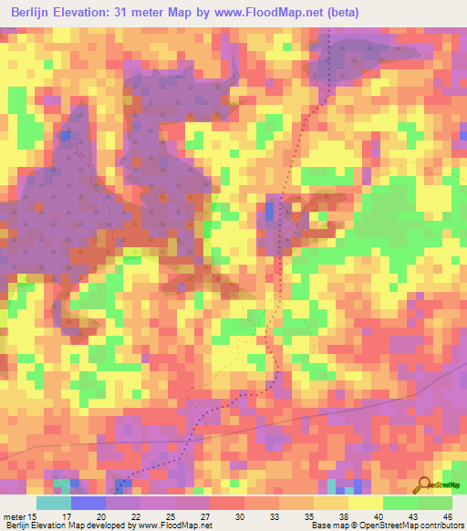 Berlijn,Suriname Elevation Map