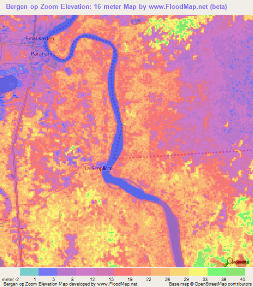 Bergen op Zoom,Suriname Elevation Map