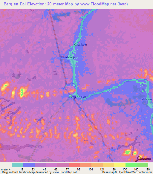 Berg en Dal,Suriname Elevation Map