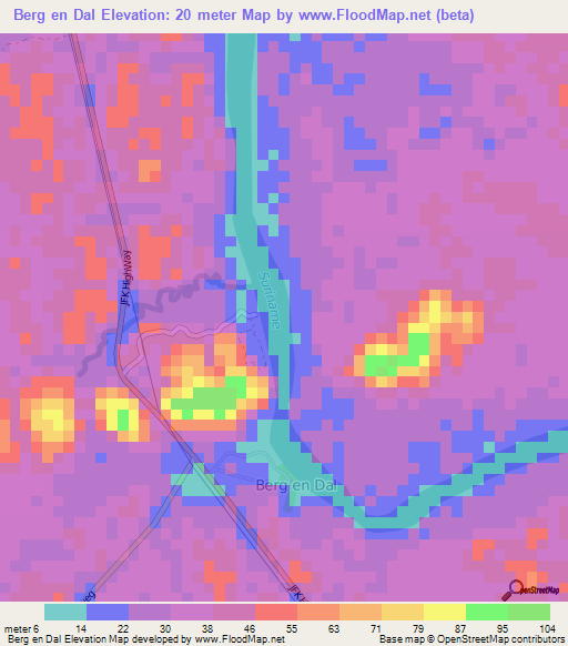 Berg en Dal,Suriname Elevation Map