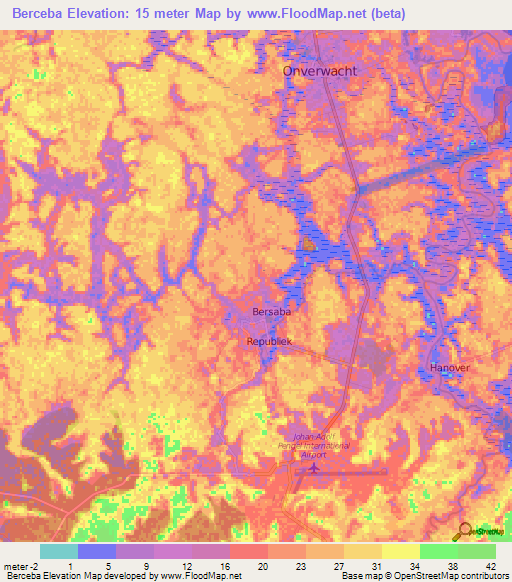 Berceba,Suriname Elevation Map