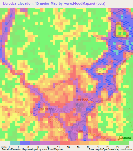 Berceba,Suriname Elevation Map