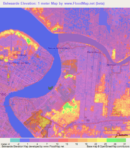 Belwaarde,Suriname Elevation Map