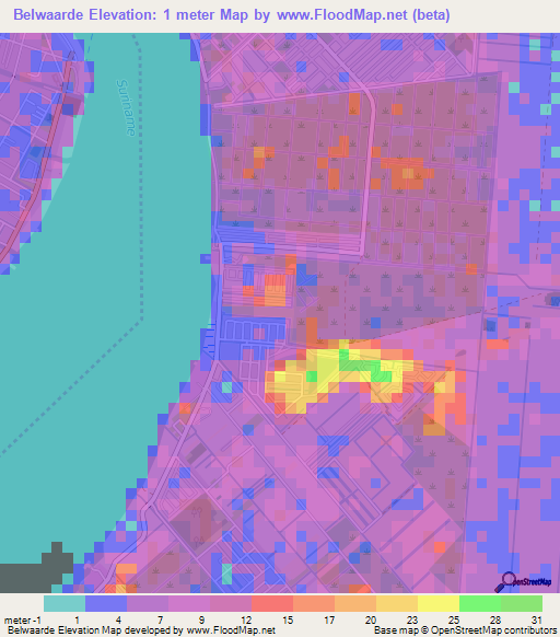 Belwaarde,Suriname Elevation Map