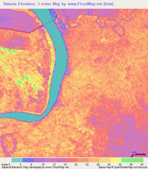 Batavia,Suriname Elevation Map