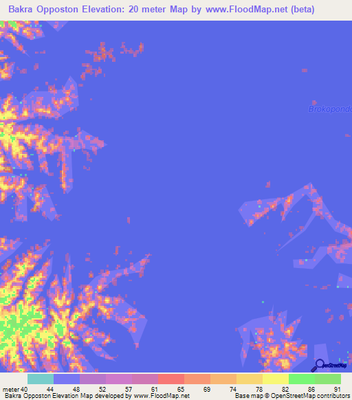 Bakra Opposton,Suriname Elevation Map