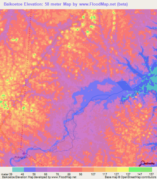 Baikoetoe,Suriname Elevation Map