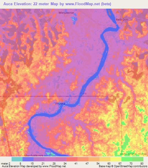 Auca,Suriname Elevation Map