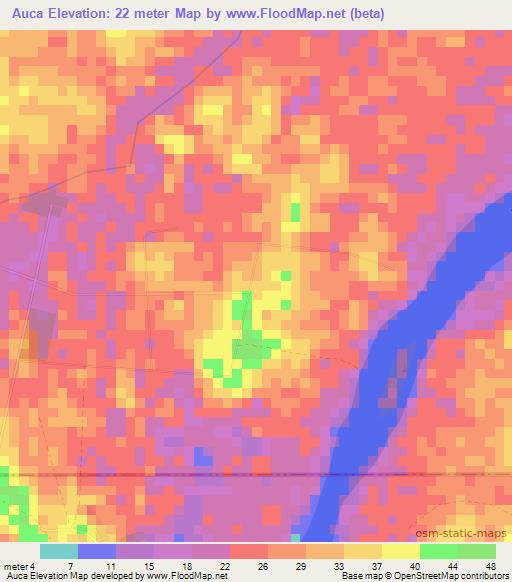 Auca,Suriname Elevation Map