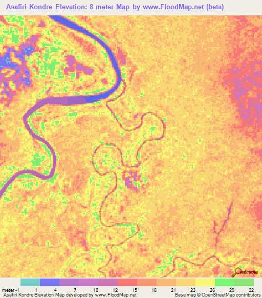 Asafiri Kondre,Suriname Elevation Map