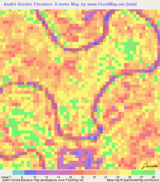 Asafiri Kondre,Suriname Elevation Map