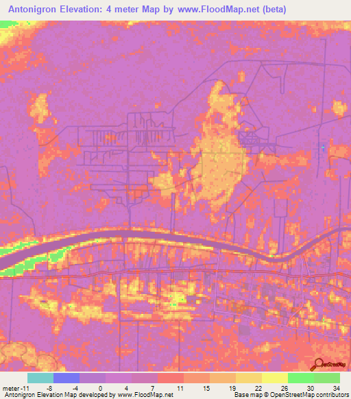 Antonigron,Suriname Elevation Map