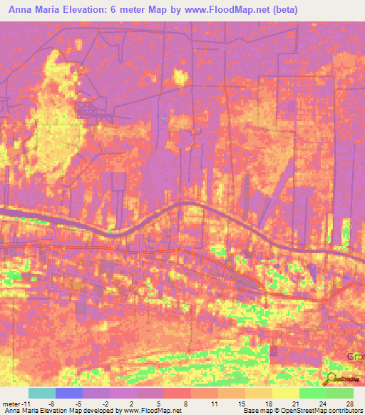 Anna Maria,Suriname Elevation Map