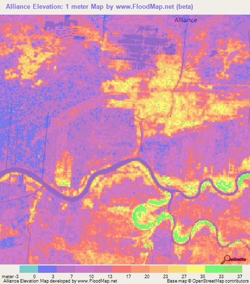 Alliance,Suriname Elevation Map