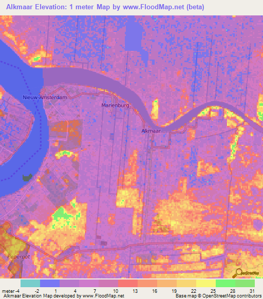 Alkmaar,Suriname Elevation Map