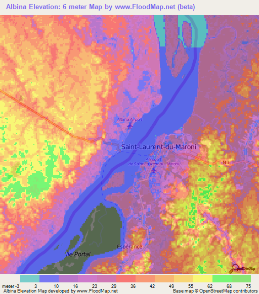 Albina,Suriname Elevation Map