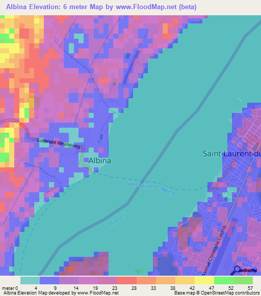 Albina,Suriname Elevation Map