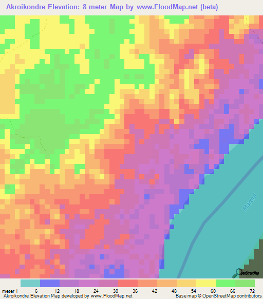 Akroikondre,Suriname Elevation Map