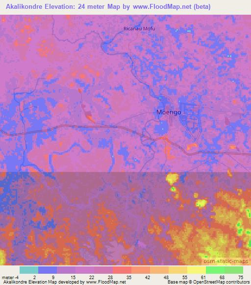 Akalikondre,Suriname Elevation Map