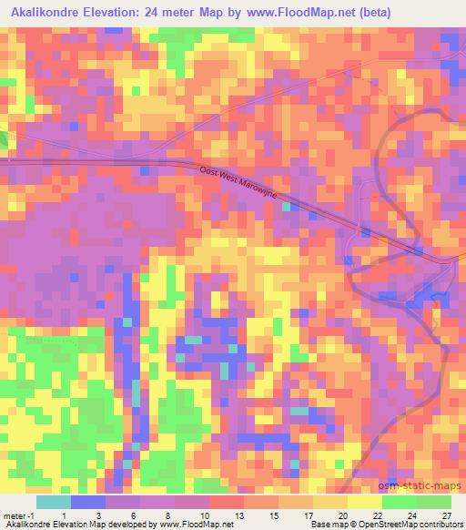 Akalikondre,Suriname Elevation Map