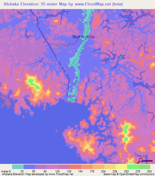 Afobaka,Suriname Elevation Map