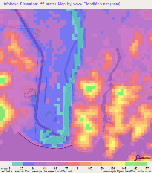 Afobaka,Suriname Elevation Map