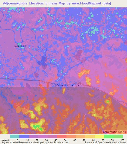 Adjoemakondre,Suriname Elevation Map