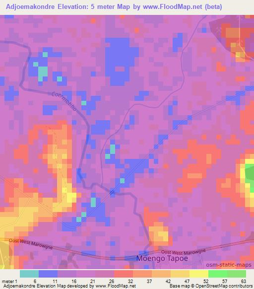 Adjoemakondre,Suriname Elevation Map