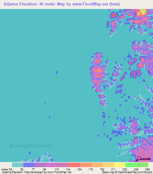 Adjama,Suriname Elevation Map