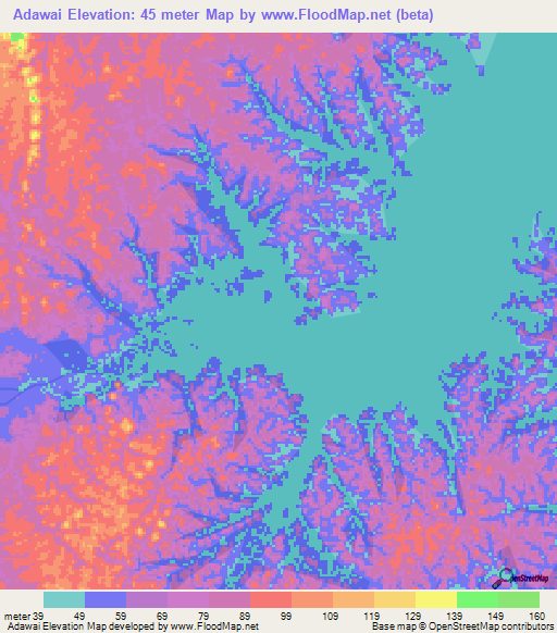 Adawai,Suriname Elevation Map