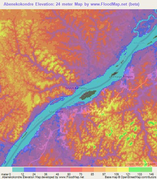 Abenekokondre,Suriname Elevation Map