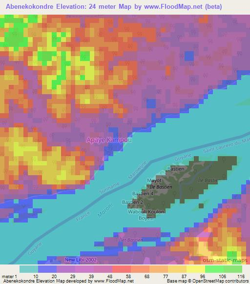 Abenekokondre,Suriname Elevation Map