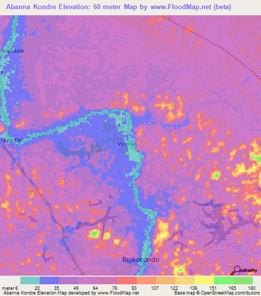 Abanna Kondre,Suriname Elevation Map