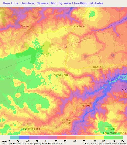 Vera Cruz,Brazil Elevation Map