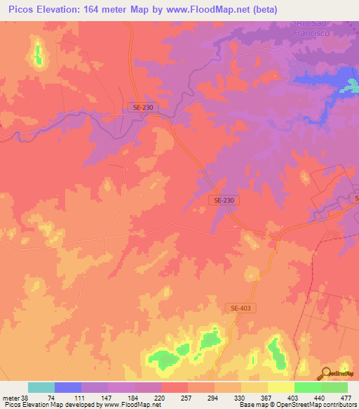 Picos,Brazil Elevation Map