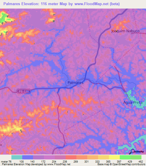 Palmares,Brazil Elevation Map