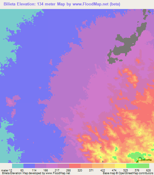 Bilieta,Eritrea Elevation Map