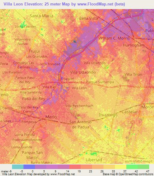 Villa Leon,Argentina Elevation Map