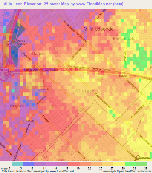 Villa Leon,Argentina Elevation Map