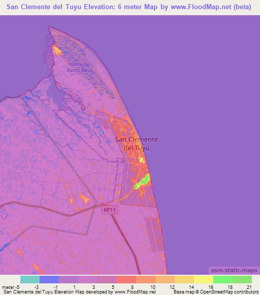 San Clemente del Tuyu,Argentina Elevation Map