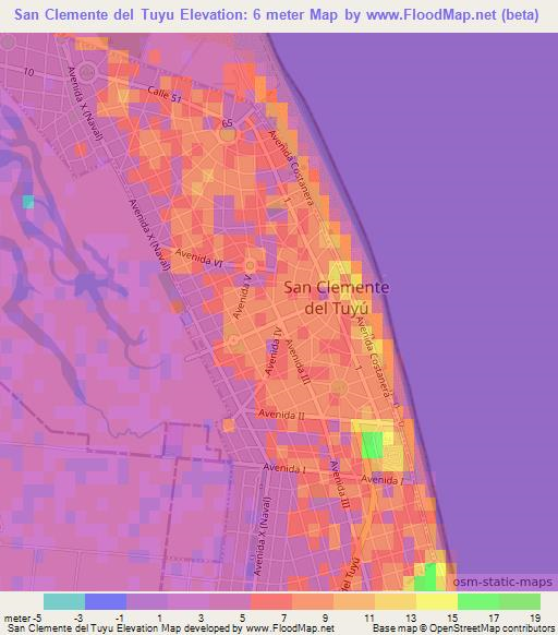 San Clemente del Tuyu,Argentina Elevation Map