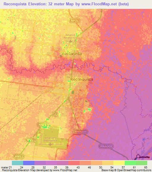 Reconquista,Argentina Elevation Map