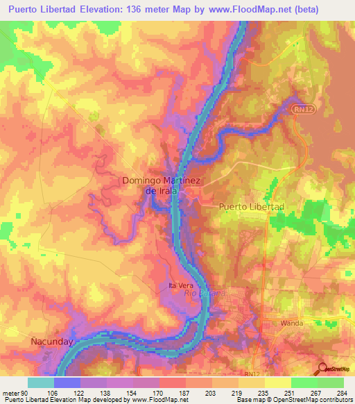 Puerto Libertad,Argentina Elevation Map