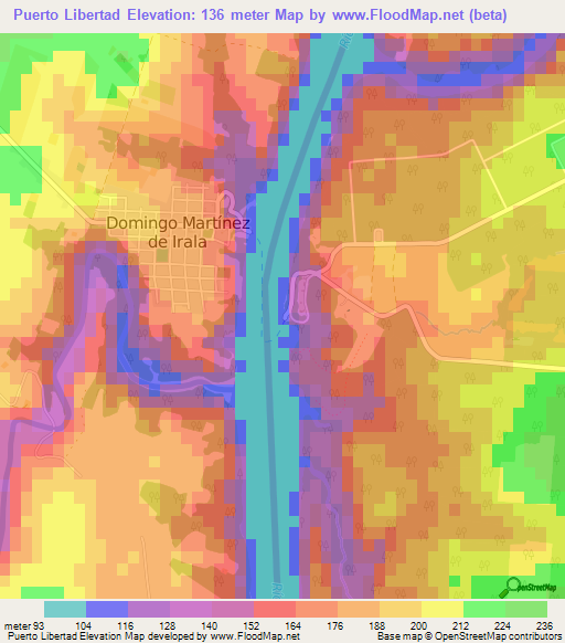 Puerto Libertad,Argentina Elevation Map