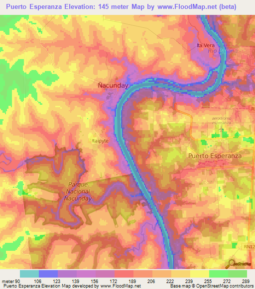 Puerto Esperanza,Argentina Elevation Map